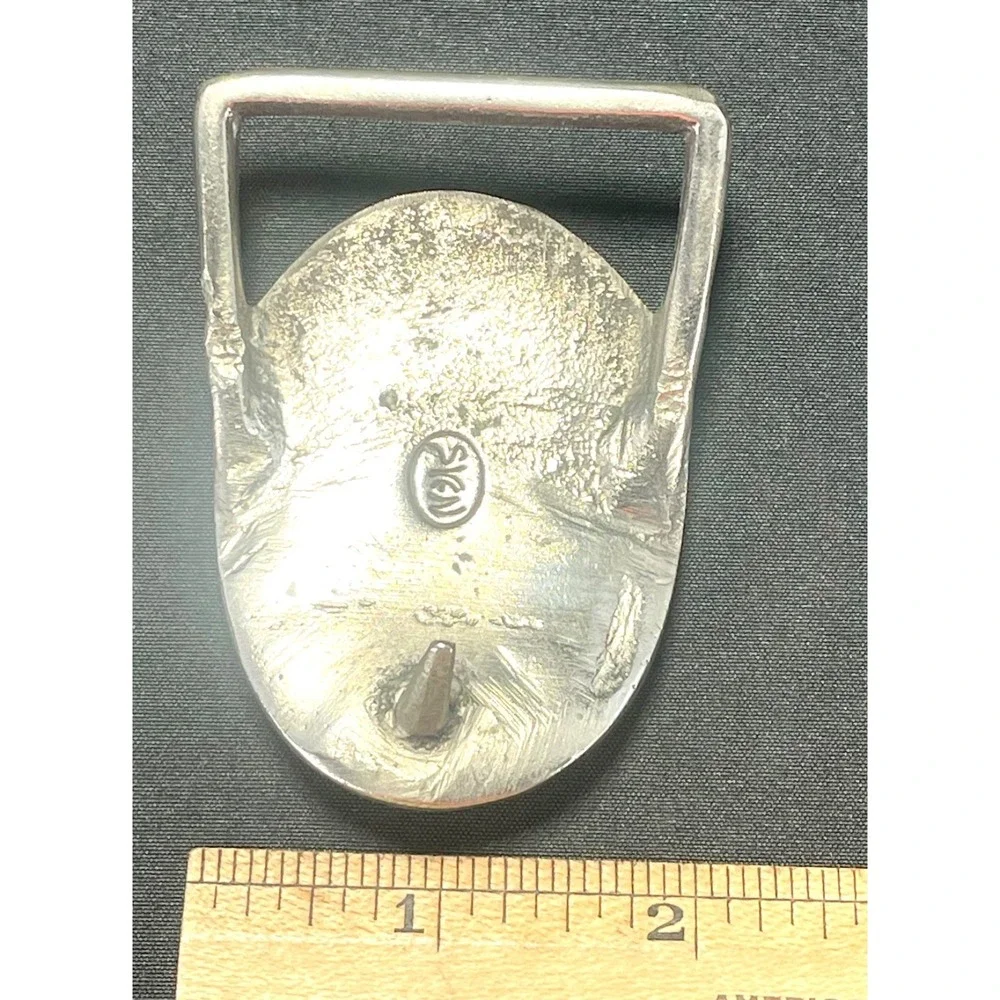SVEN Signed Black Mother of Pearl Shell Western Hippie Boho Belt Buckle 70s